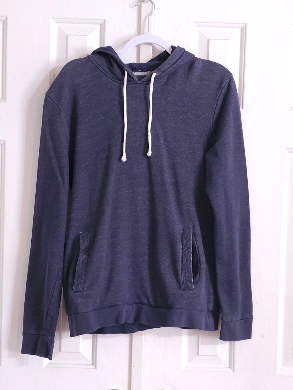 H&M Navy Blue Pullover Hoodie with White Drawstrings